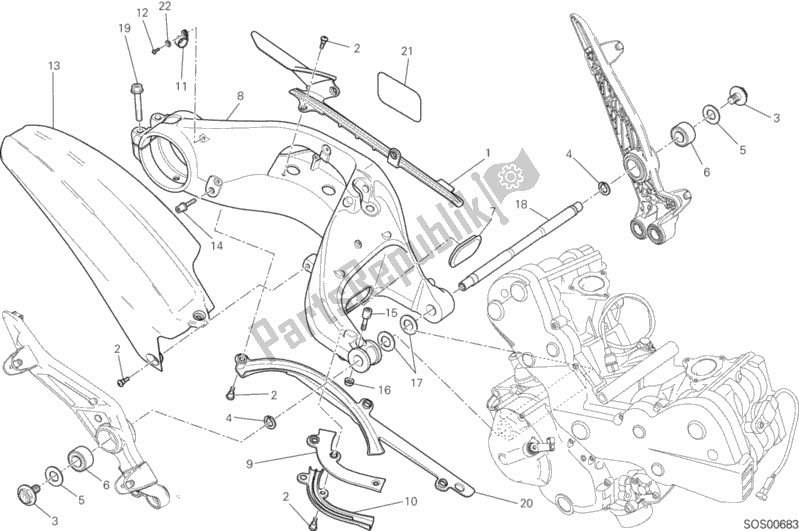 All parts for the Forcellone Posteriore of the Ducati Hypermotard Hyperstrada Brasil 821 2015